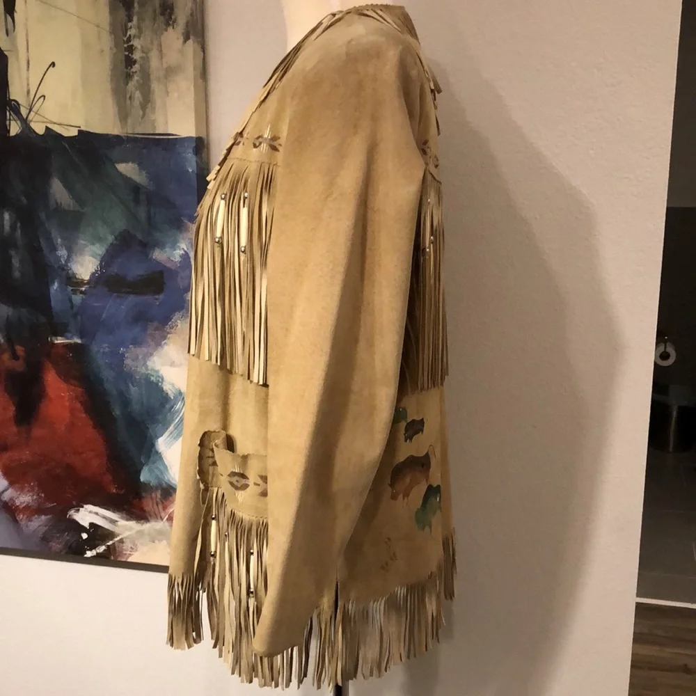 Western Suede Hand Painted Jacket by Patty Lewis Native American - Picture 5 of 16